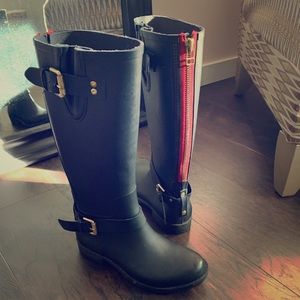 Knee high Black rainboots , size 38 .